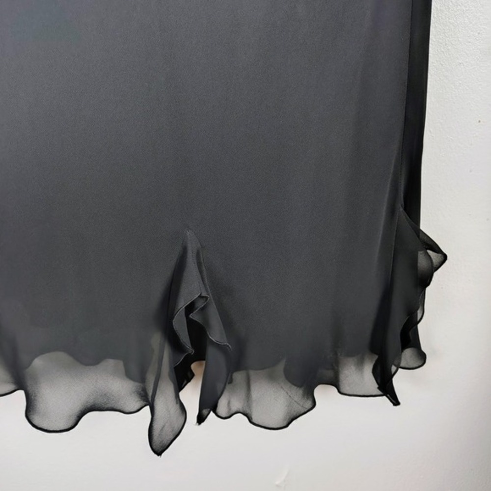 vtg AGB Dress Byer California Black Ruffle V-Neck Chiffon Midi Dress 16 goth vam - Picture 4 of 10